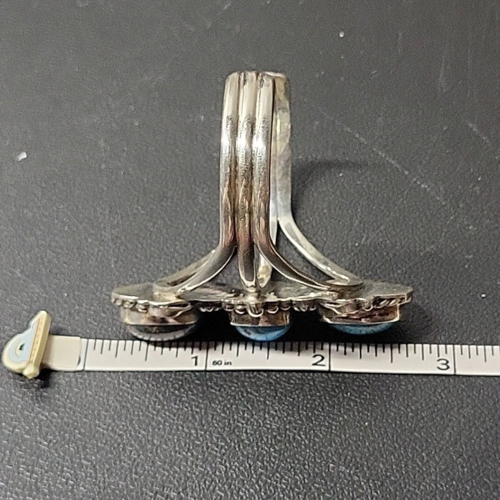 Native American Large Sterling Silver Triple Turquoise Stone Cuff Bracelet ... - Picture 13 of 14